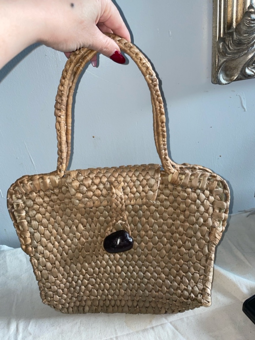 Woven Straw handmade Lauhala Tote Bag with Dark Accent - Natural